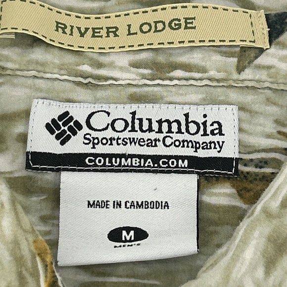 Columbia Shirt Men M Multicolor Fish Short Sleeve Pocket Button Up River Lodge - Picture 4 of 10